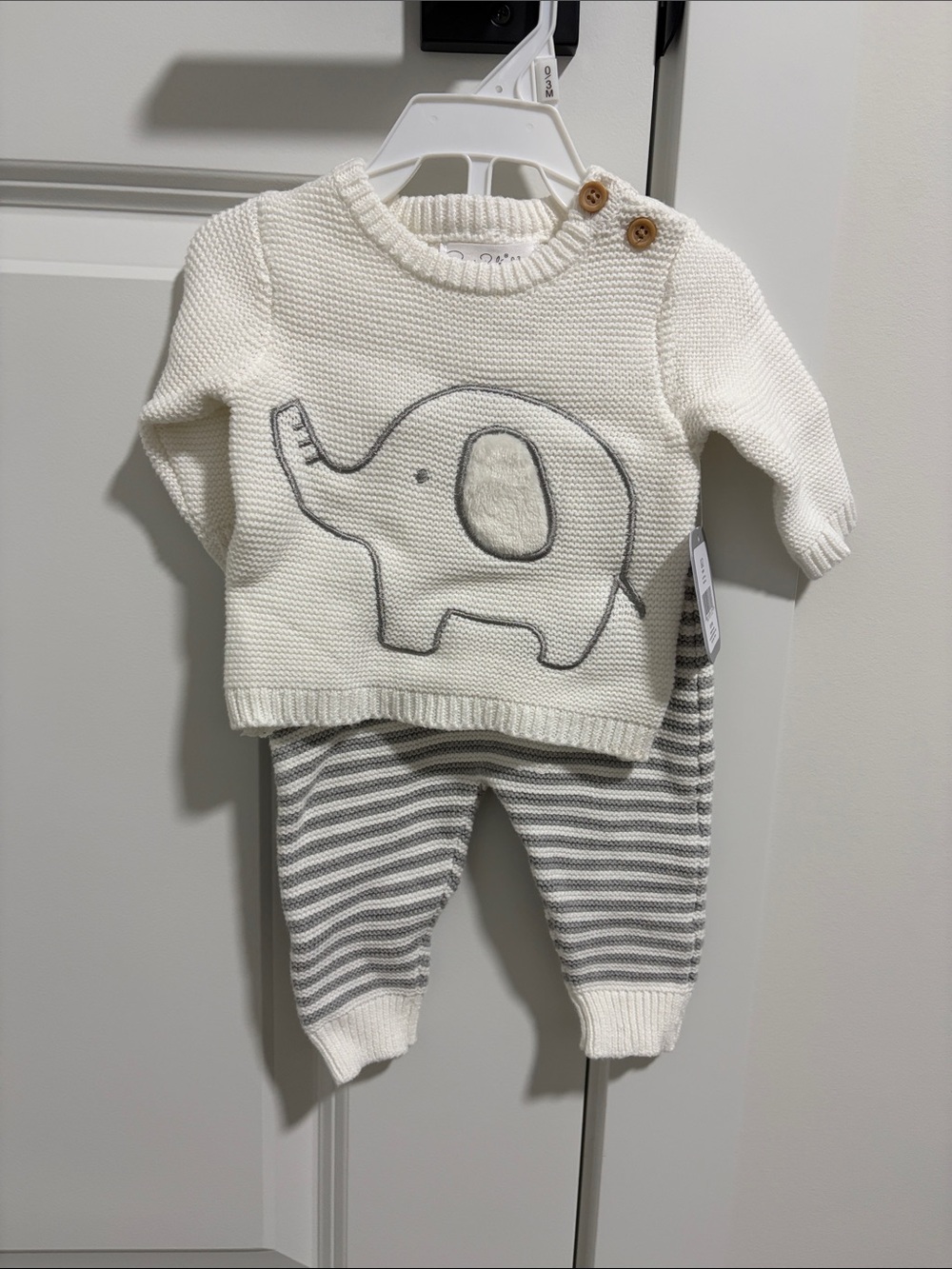 Rene Rofe ivory and Gray Knit Elephant Baby Matching Set